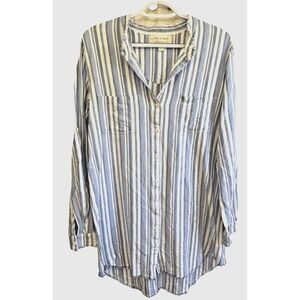 Women's Button Down Shirt Cloth & Stone Anthropologie Blue White Striped Sz L